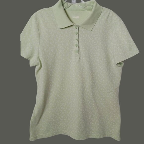 Basic Editions Womens Light Green Floral Polo Shirt Size Large - Picture 1 of 11